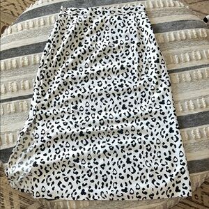 White and Black Leopard Print Midi Skirt